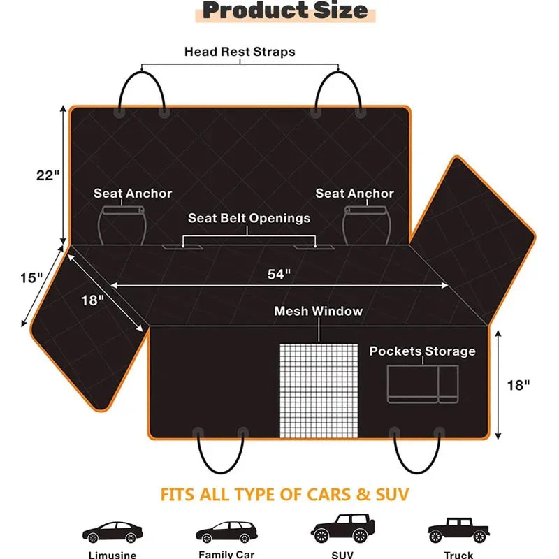 Dog Car Seat Protector - Waterproof Back Seat Cover